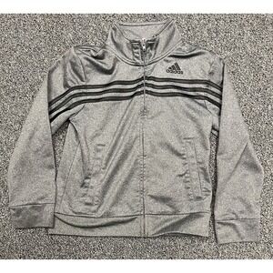 Adidas Full Zip Fleece Lined 3 Stripe Track Jacket Gray Boys Youth Small (8)